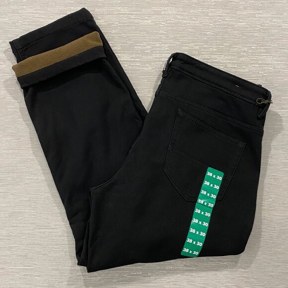 CAT Caterpillar Work Pants Mens 38 x 30 Black Canvas Fleece Lined Insulated - Picture 1 of 12